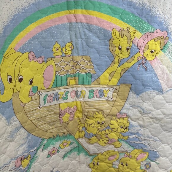 Vintage That’s Our Baby Crib Quilt Noah’s Ark Pastel Nursery Blanket